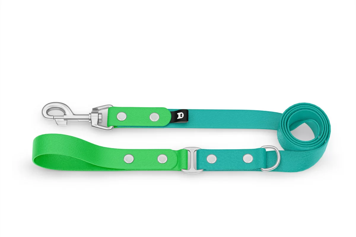 Vodítko pro psa Duo - neonově zelené / pastelově zelené se stříbrnými komponenty