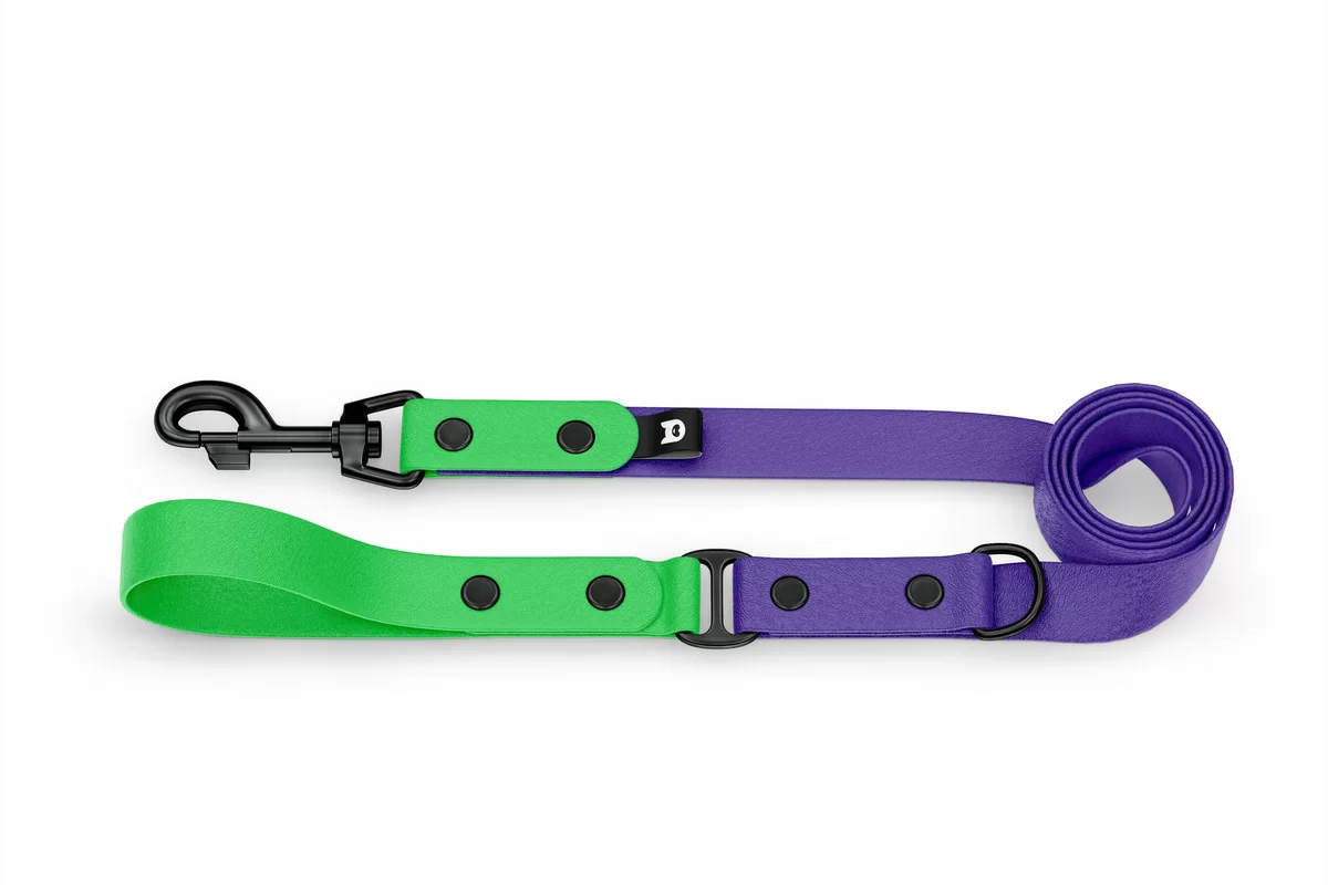 Vodítko pro psa Duo - neonově zelené / fialové s černými komponenty