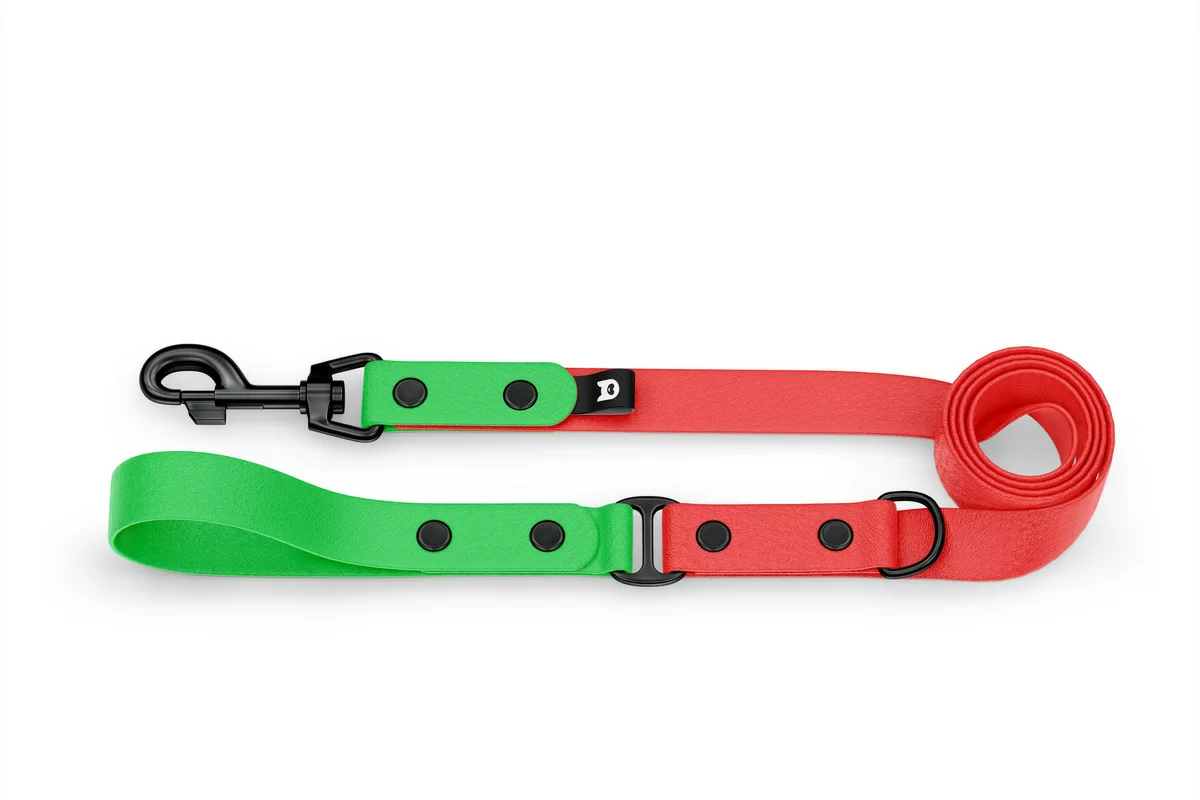 Vodítko pro psa Duo - neonově zelené / červené s černými komponenty
