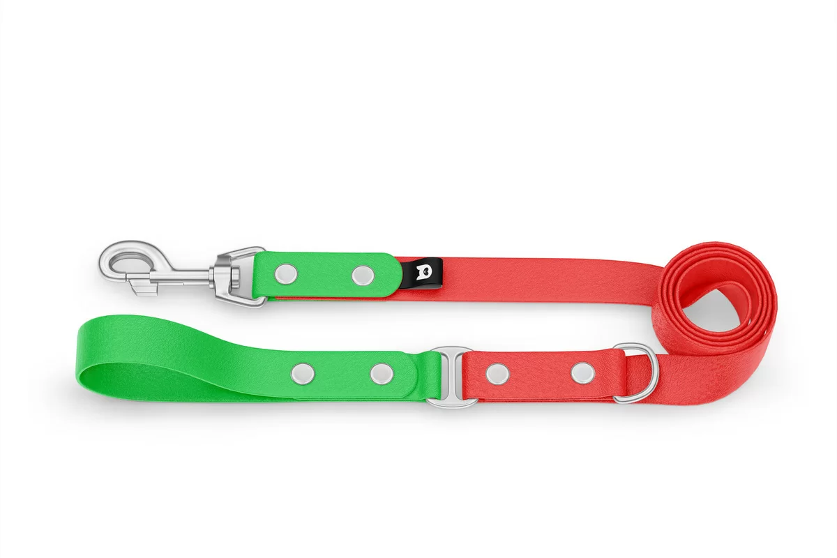Vodítko pro psa Duo - neonově zelené / červené se stříbrnými komponenty