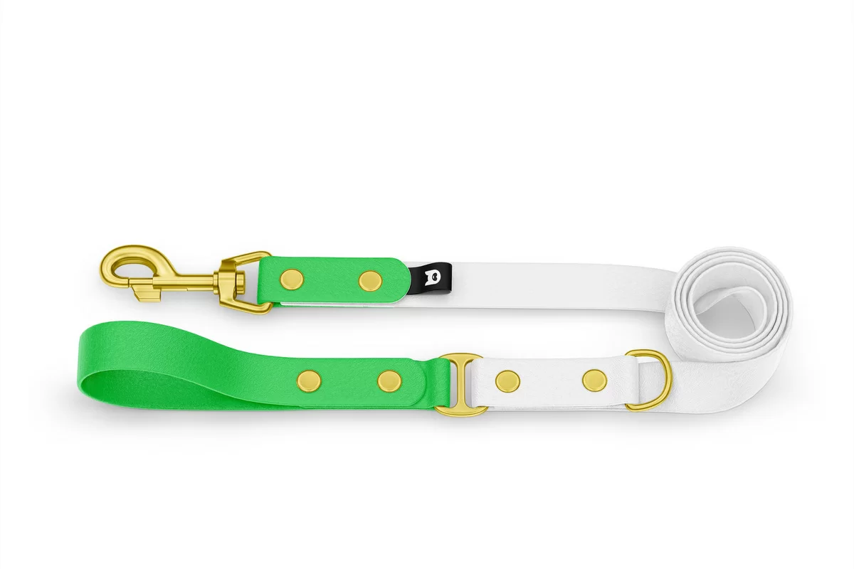 Vodítko pro psa Duo - neonově zelené / bílé se zlatými komponenty