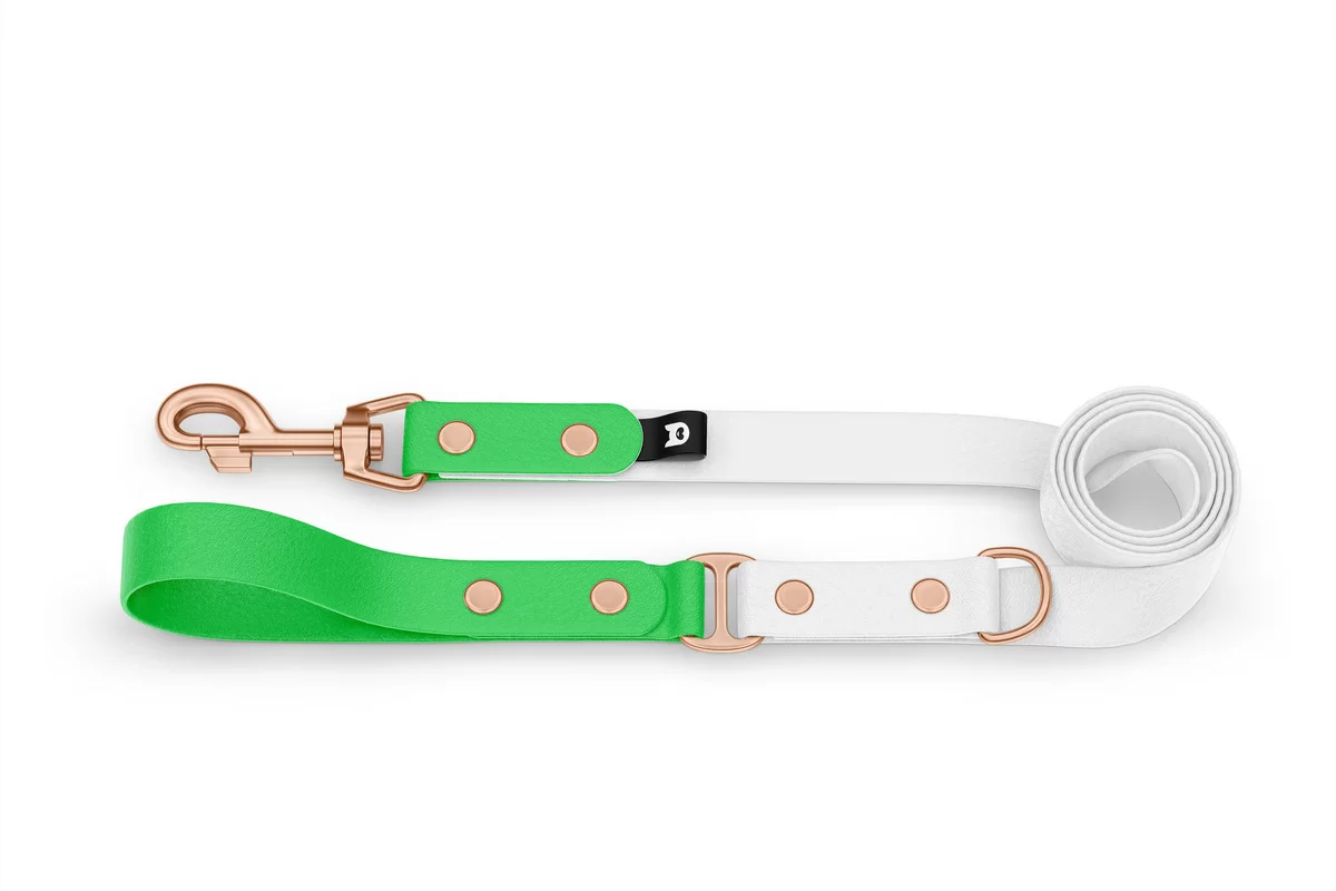 Vodítko pro psa Duo - neonově zelené / bílé s růžově zlatými komponenty