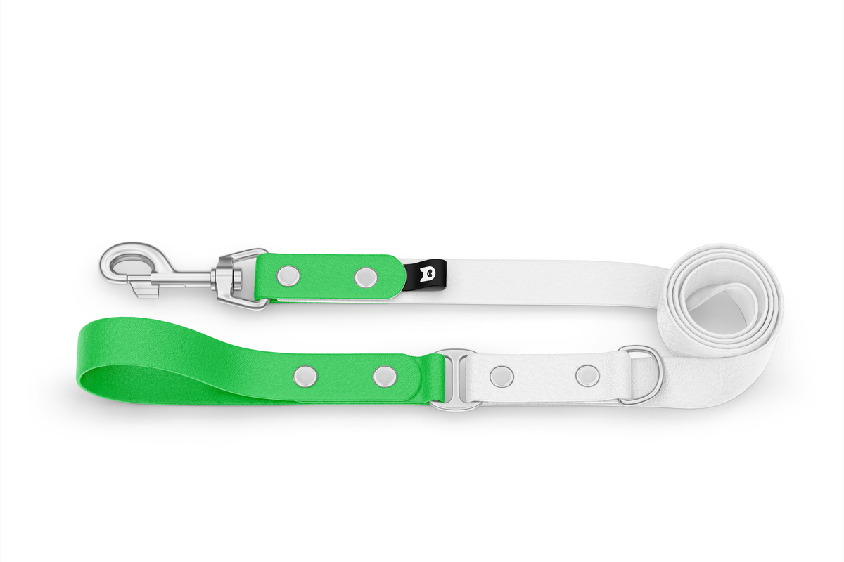 Foto Vodítko pro psa Duo - neonově zelené / bílé se stříbrnými komponenty