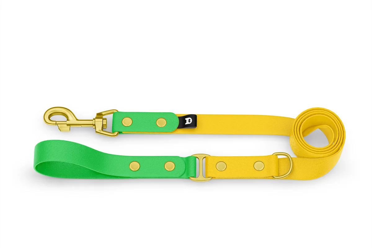 Vodítko pro psa Duo - neonově zelené / žluté se zlatými komponenty