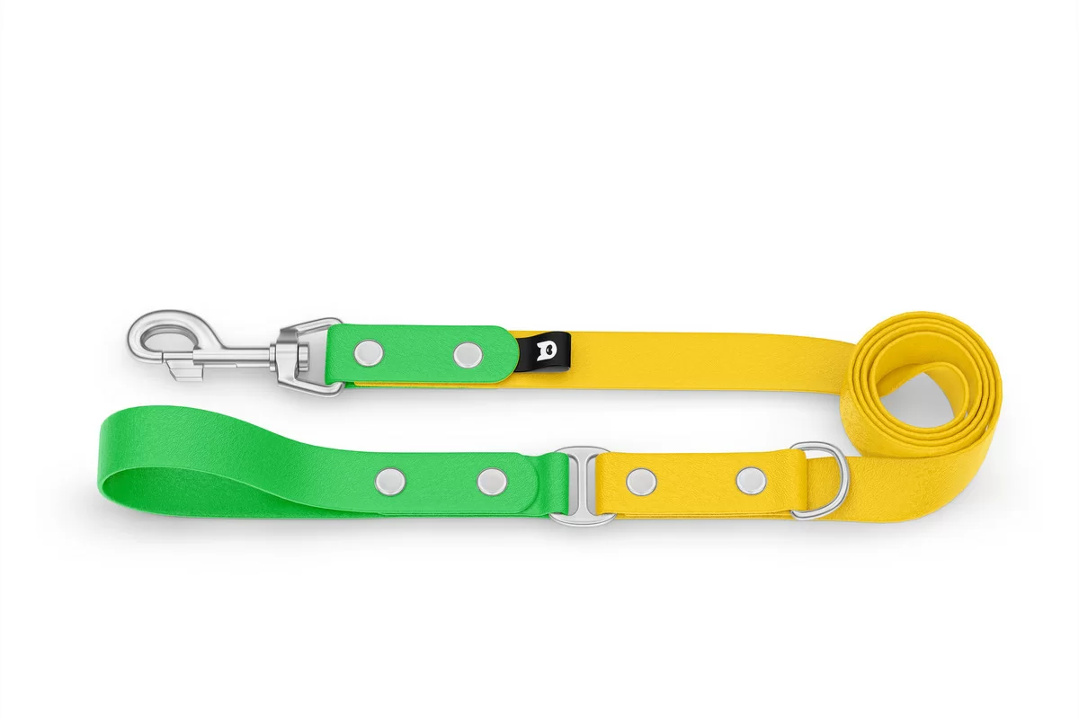 Vodítko pro psa Duo - neonově zelené / žluté se stříbrnými komponenty