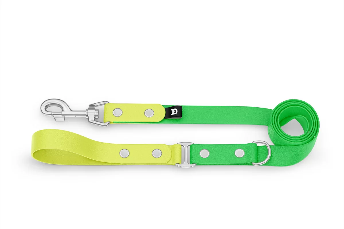Vodítko pro psa Duo - neonově žluté / neonově zelené se stříbrnými komponenty