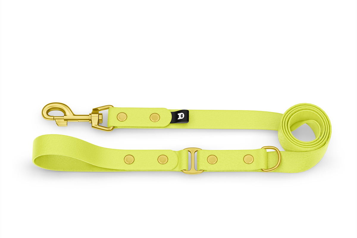 Vodítko pro psa Duo - neonově žluté / neonově žluté se zlatými komponenty