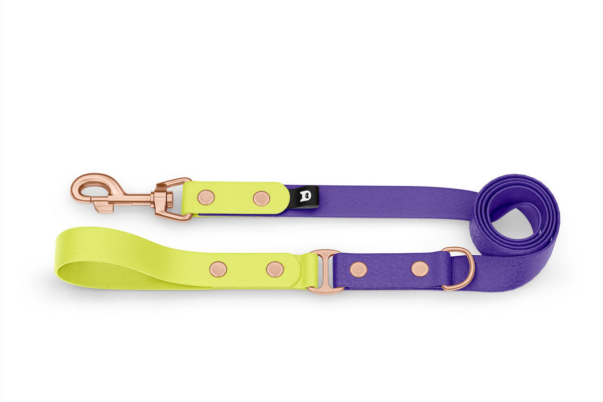 Foto Vodítko pro psa Duo - neonově žluté / fialové s růžově zlatými komponenty
