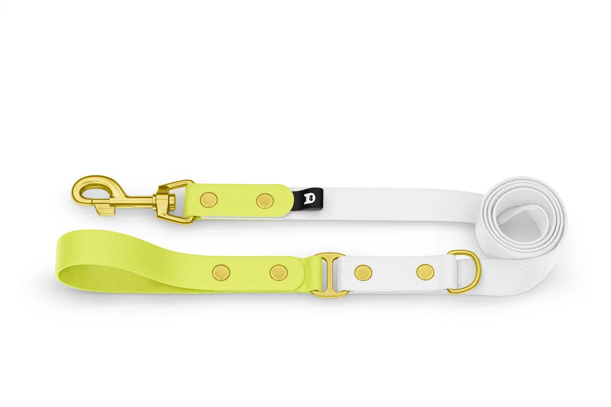 Vodítko pro psa Duo - neonově žluté / bílé se zlatými komponenty