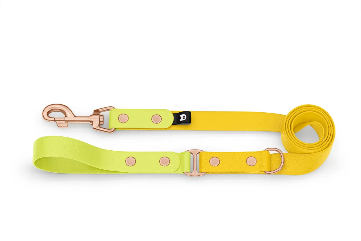 Vodítko pro psa Duo - neonově žluté / žluté s růžově zlatými komponenty