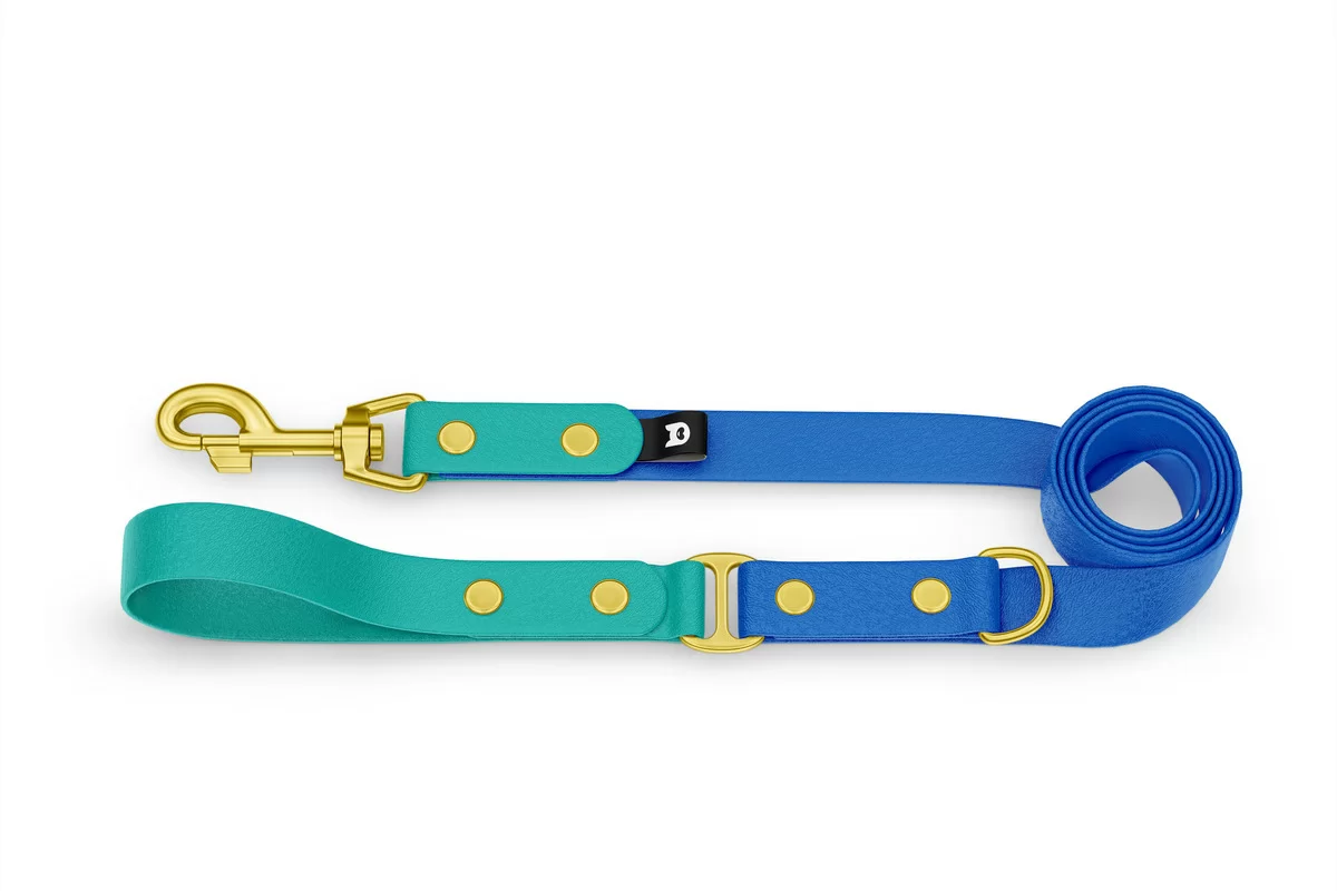 Vodítko pro psa Duo - pastelově zelené / modré se zlatými komponenty