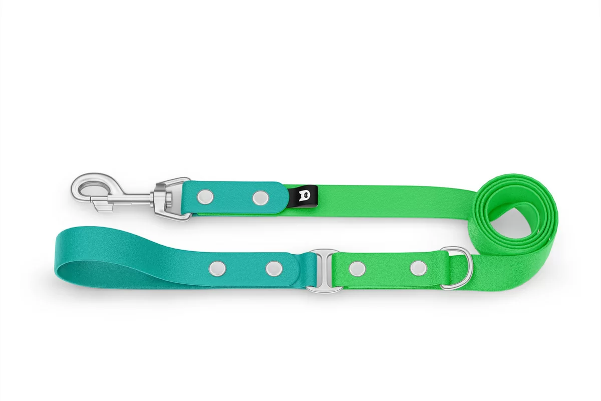 Vodítko pro psa Duo - pastelově zelené / neonově zelené se stříbrnými komponenty
