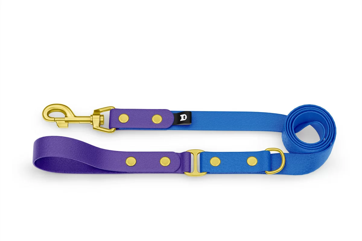 Vodítko pro psa Duo - fialové / modré se zlatými komponenty
