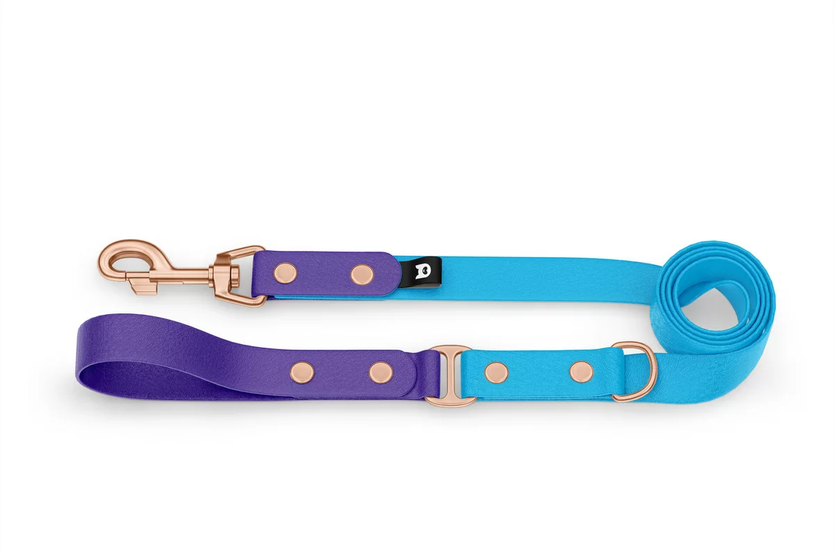 Vodítko pro psa Duo - fialové / světle modré s růžově zlatými komponenty