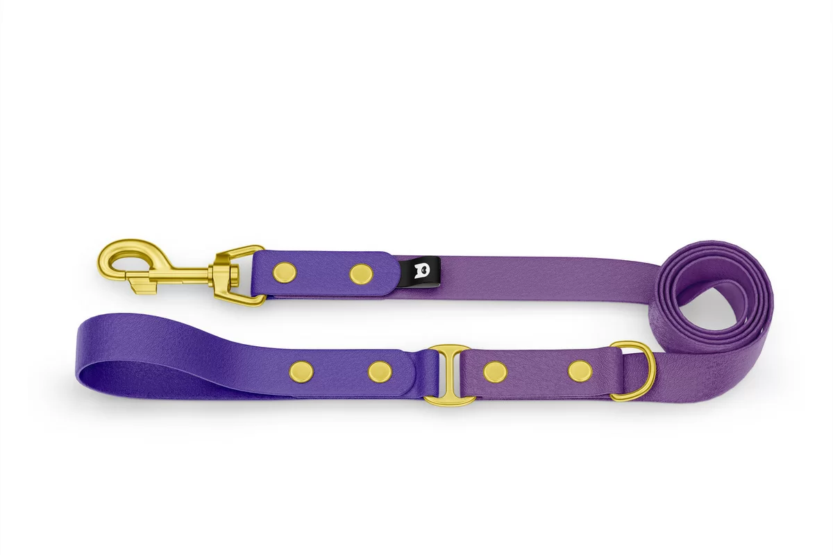 Vodítko pro psa Duo - fialové / purpurové se zlatými komponenty