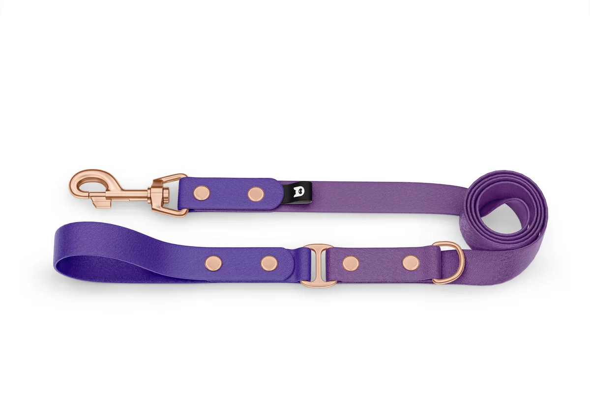 Vodítko pro psa Duo - fialové / purpurové s růžově zlatými komponenty