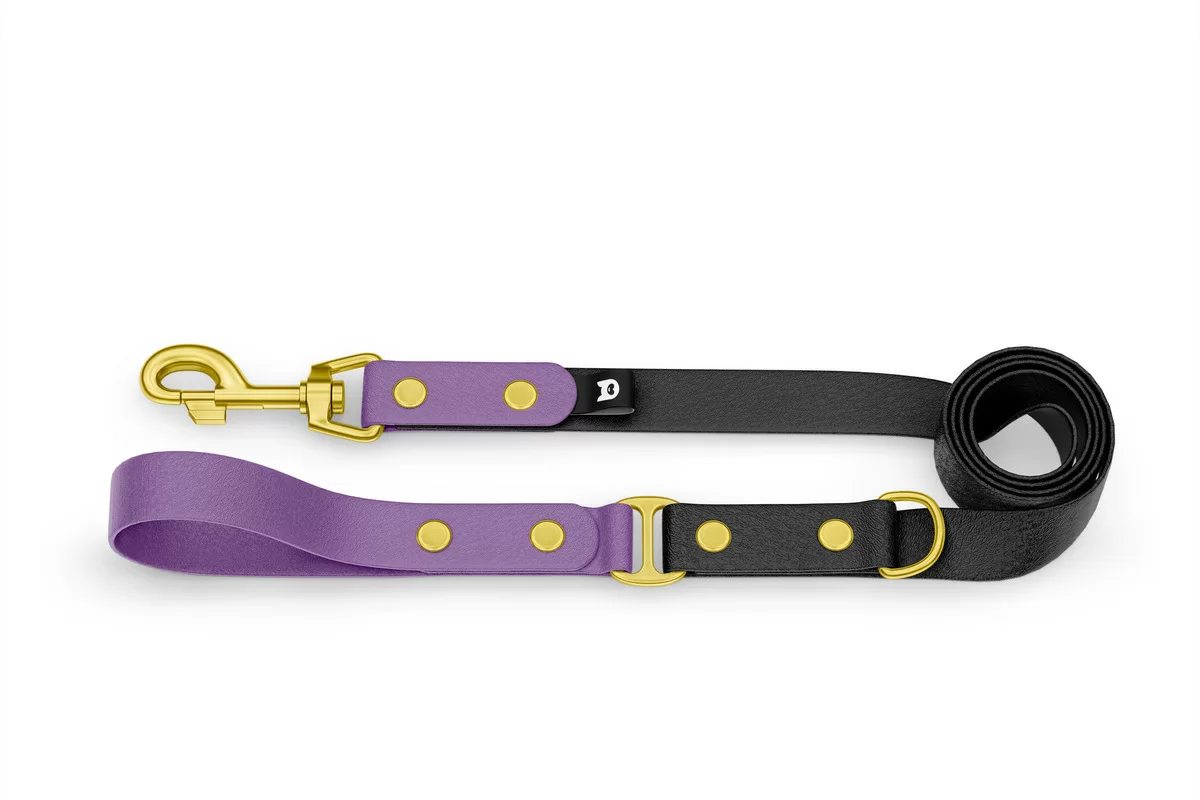 Vodítko pro psa Duo - purpurové / černé se zlatými komponenty