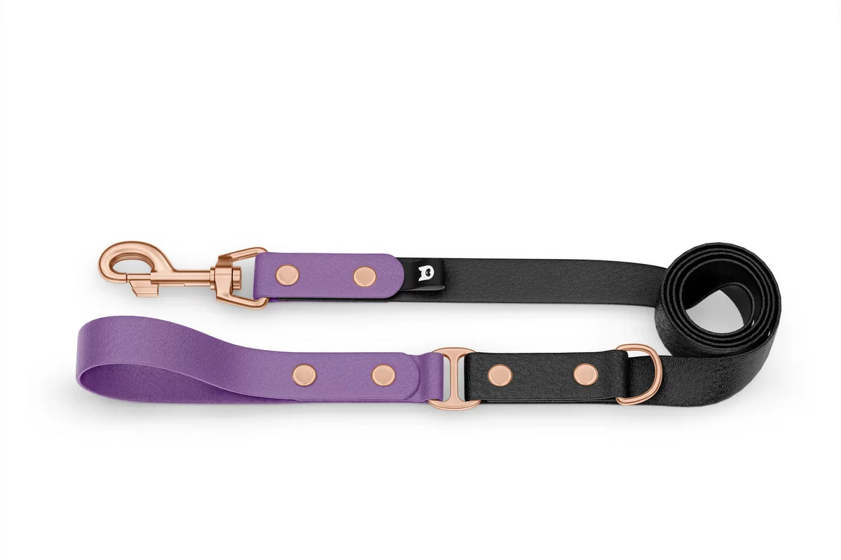 Vodítko pro psa Duo - purpurové / černé s růžově zlatými komponenty