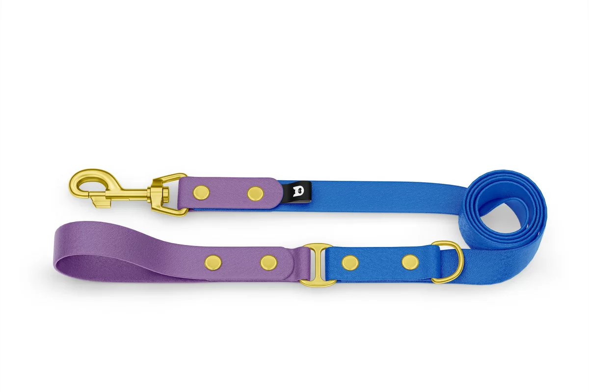 Vodítko pro psa Duo - purpurové / modré se zlatými komponenty