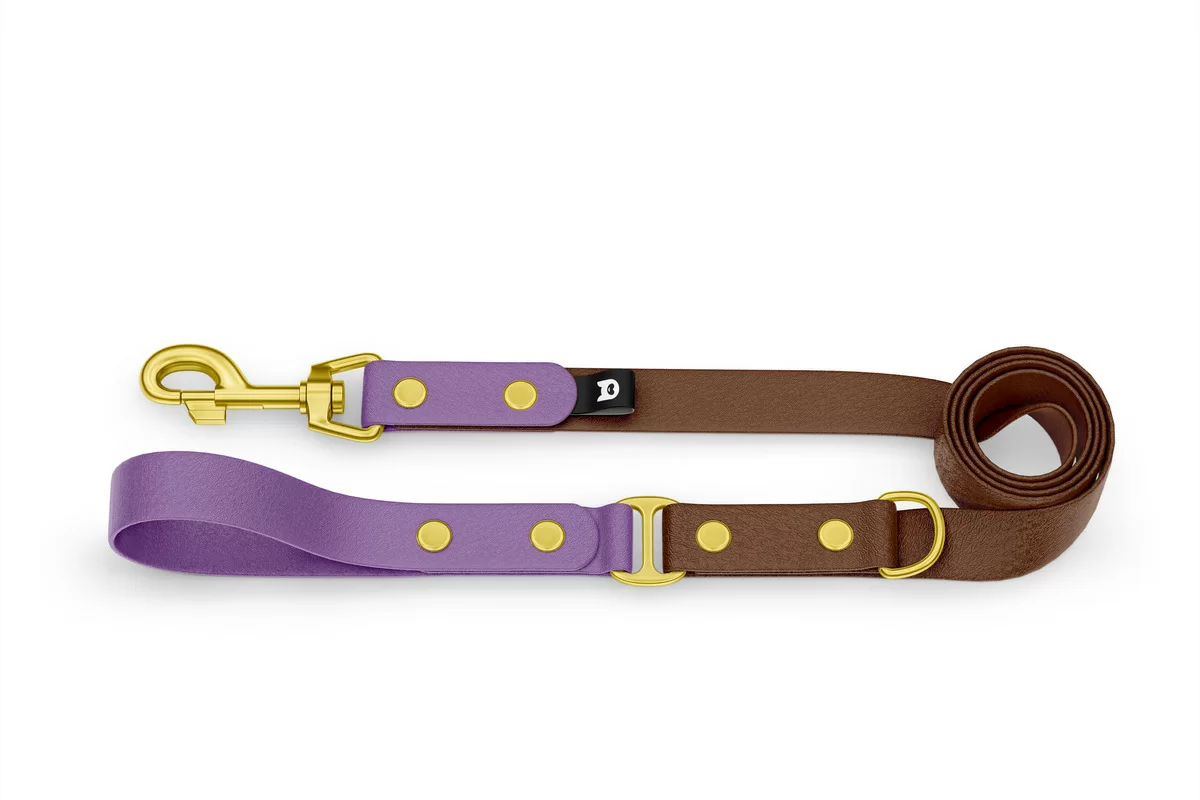 Vodítko pro psa Duo - purpurové / tmavě hnědé se zlatými komponenty