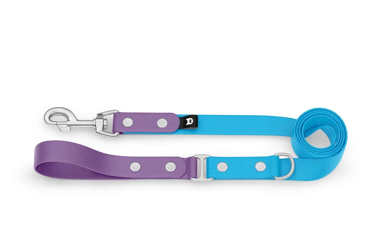 Vodítko pro psa Duo - purpurové / světle modré se stříbrnými komponenty