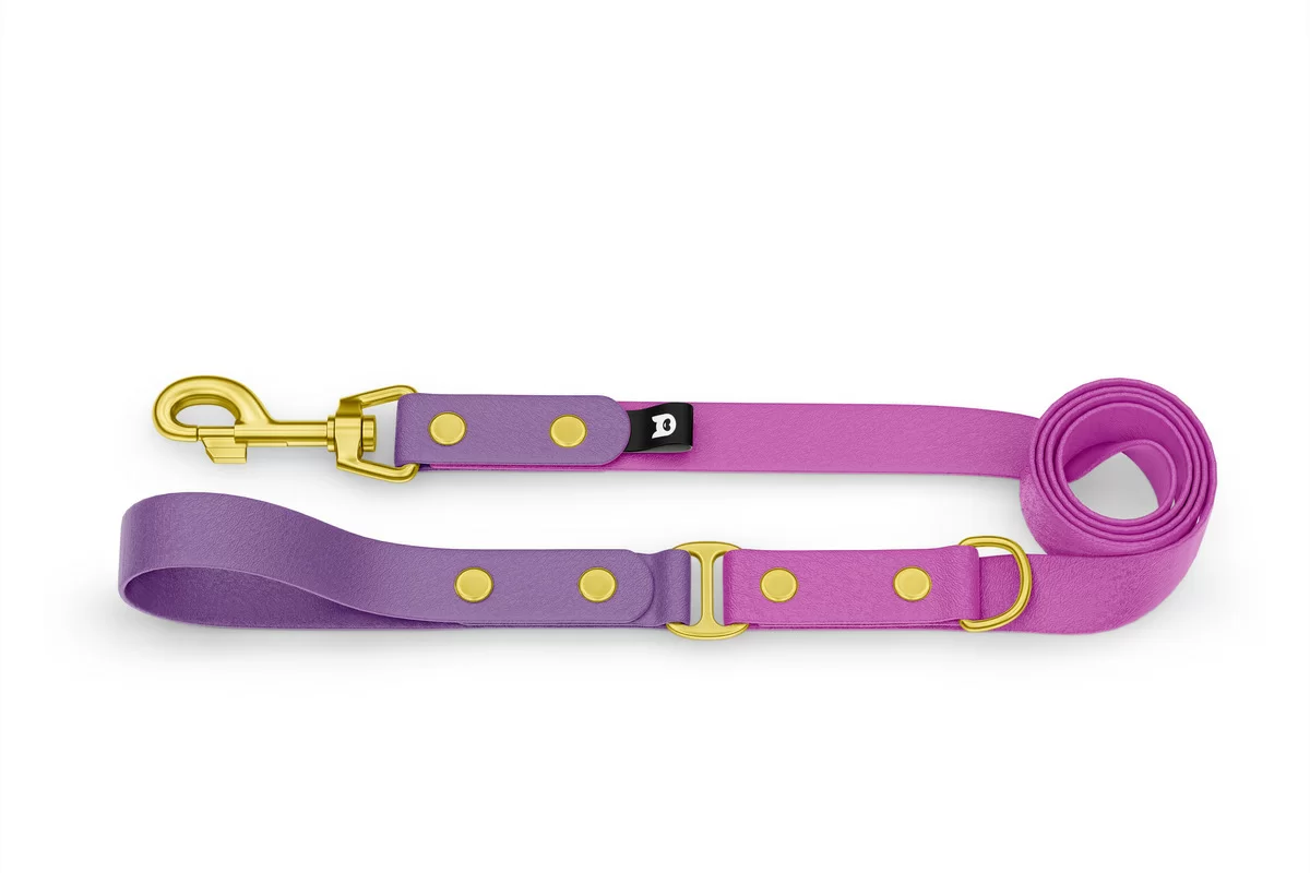 Vodítko pro psa Duo - purpurové / světle fialové se zlatými komponenty