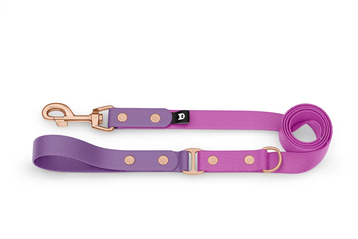 Vodítko pro psa Duo - purpurové / světle fialové s růžově zlatými komponenty