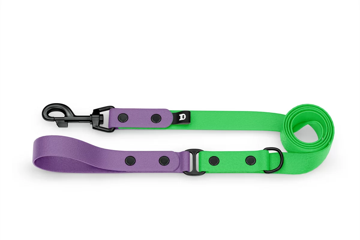 Vodítko pro psa Duo - purpurové / neonově zelené s černými komponenty
