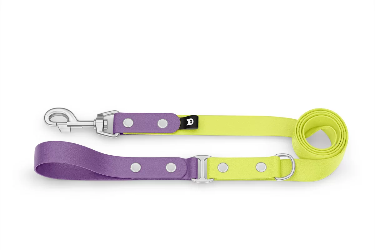 Vodítko pro psa Duo - purpurové / neonově žluté se stříbrnými komponenty