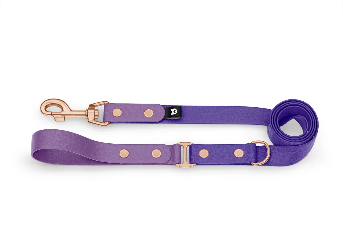 Vodítko pro psa Duo - purpurové / fialové s růžově zlatými komponenty