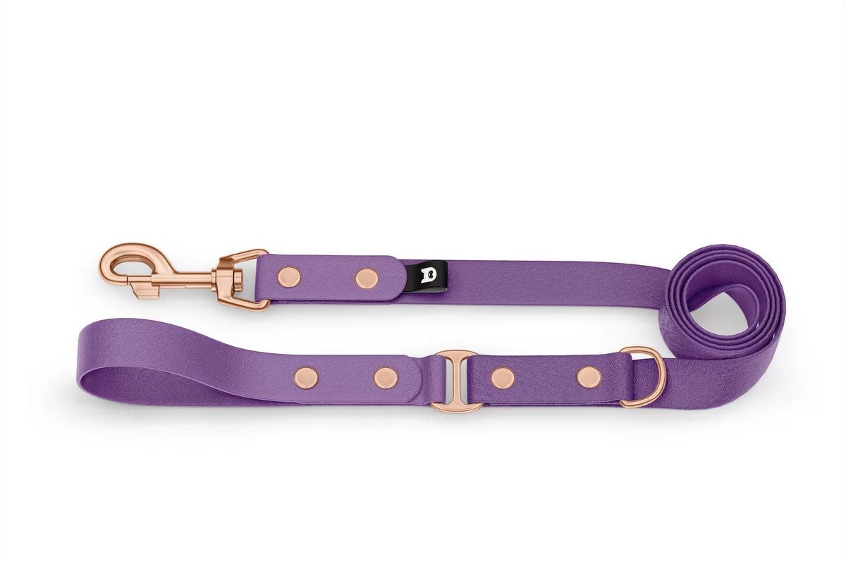 Vodítko pro psa Duo - purpurové / purpurové s růžově zlatými komponenty