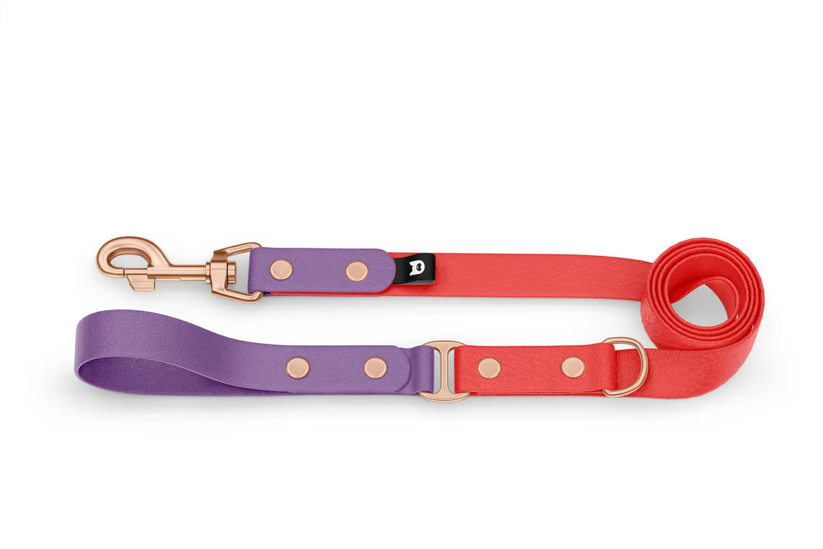 Vodítko pro psa Duo - purpurové / červené s růžově zlatými komponenty