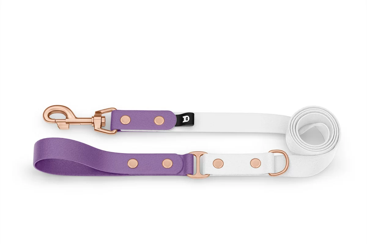 Vodítko pro psa Duo - purpurové / bílé s růžově zlatými komponenty