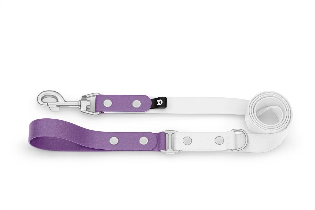 Vodítko pro psa Duo - purpurové / bílé se stříbrnými komponenty