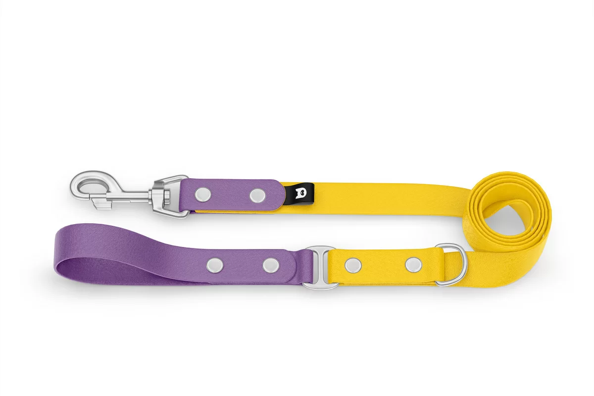 Vodítko pro psa Duo - purpurové / žluté se stříbrnými komponenty
