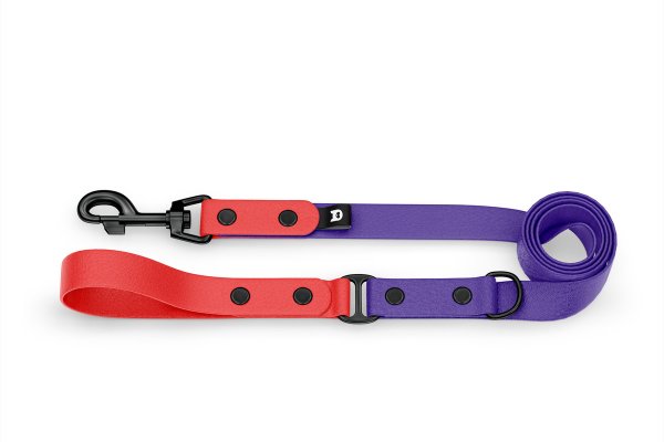 Vodítko pro psa Duo - červené / purpurové s černými komponenty