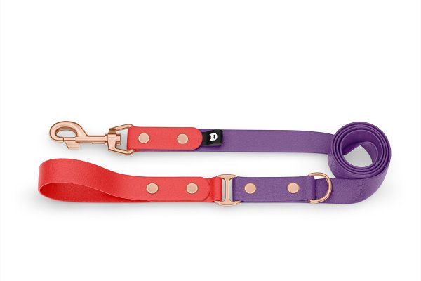 Vodítko pro psa Duo - červené / purpurové s růžově zlatými komponenty