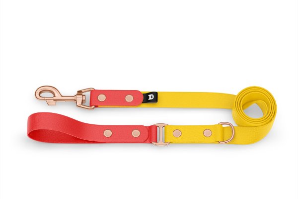 Vodítko pro psa Duo - červené / žluté s růžově zlatými komponenty