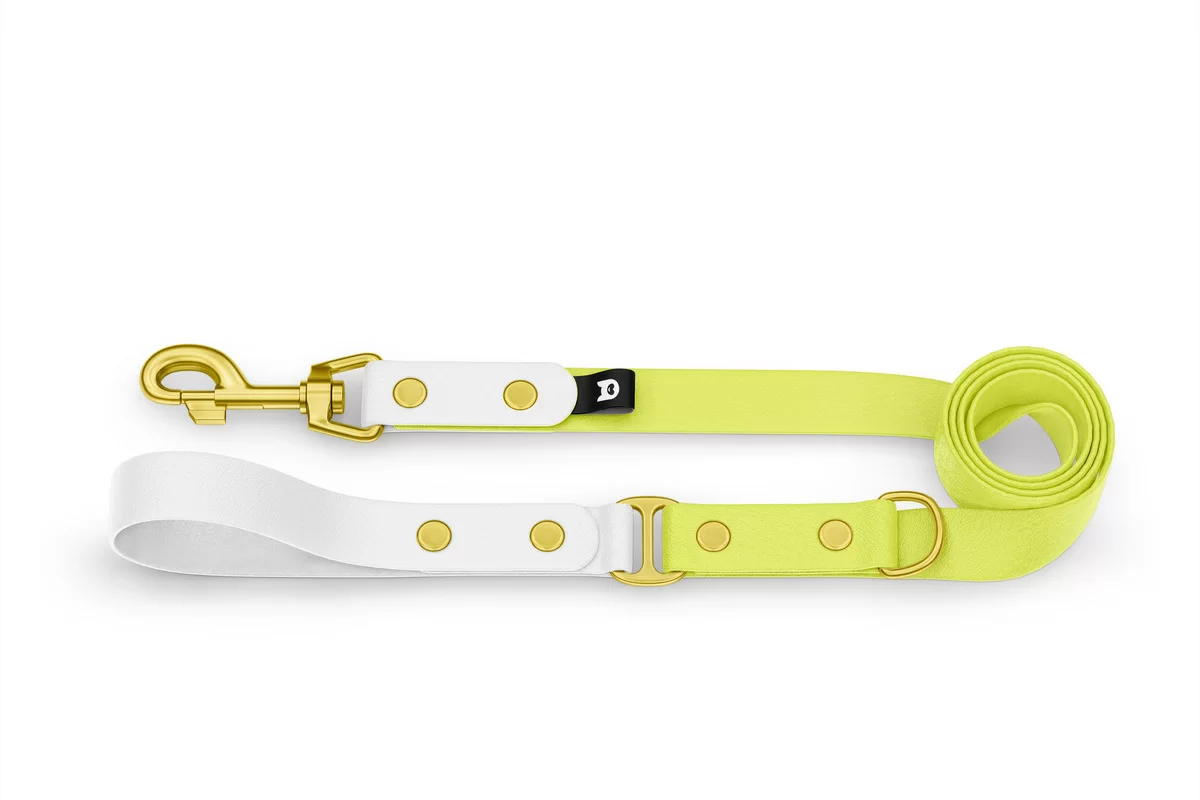 Vodítko pro psa Duo - bílé / neonově žluté se zlatými komponenty