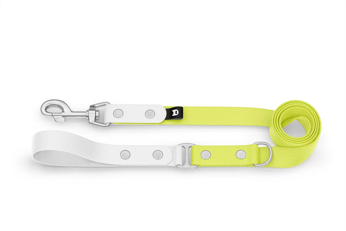 Vodítko pro psa Duo - bílé / neonově žluté se stříbrnými komponenty