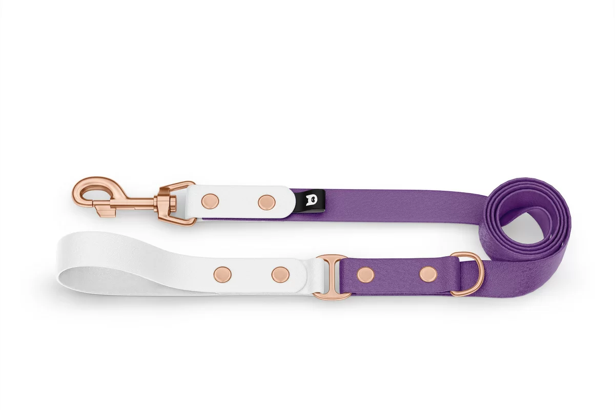 Vodítko pro psa Duo - bílé / purpurové s růžově zlatými komponenty