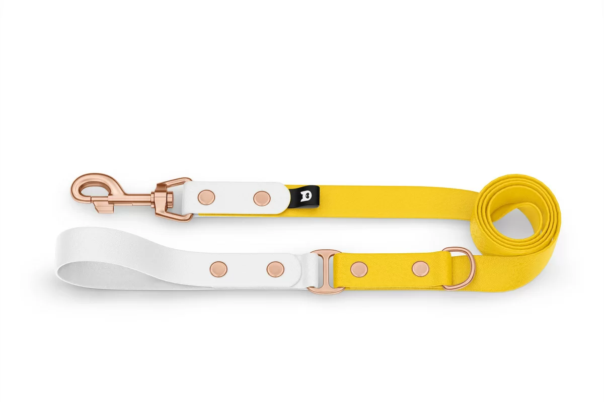 Vodítko pro psa Duo - bílé / žluté s růžově zlatými komponenty