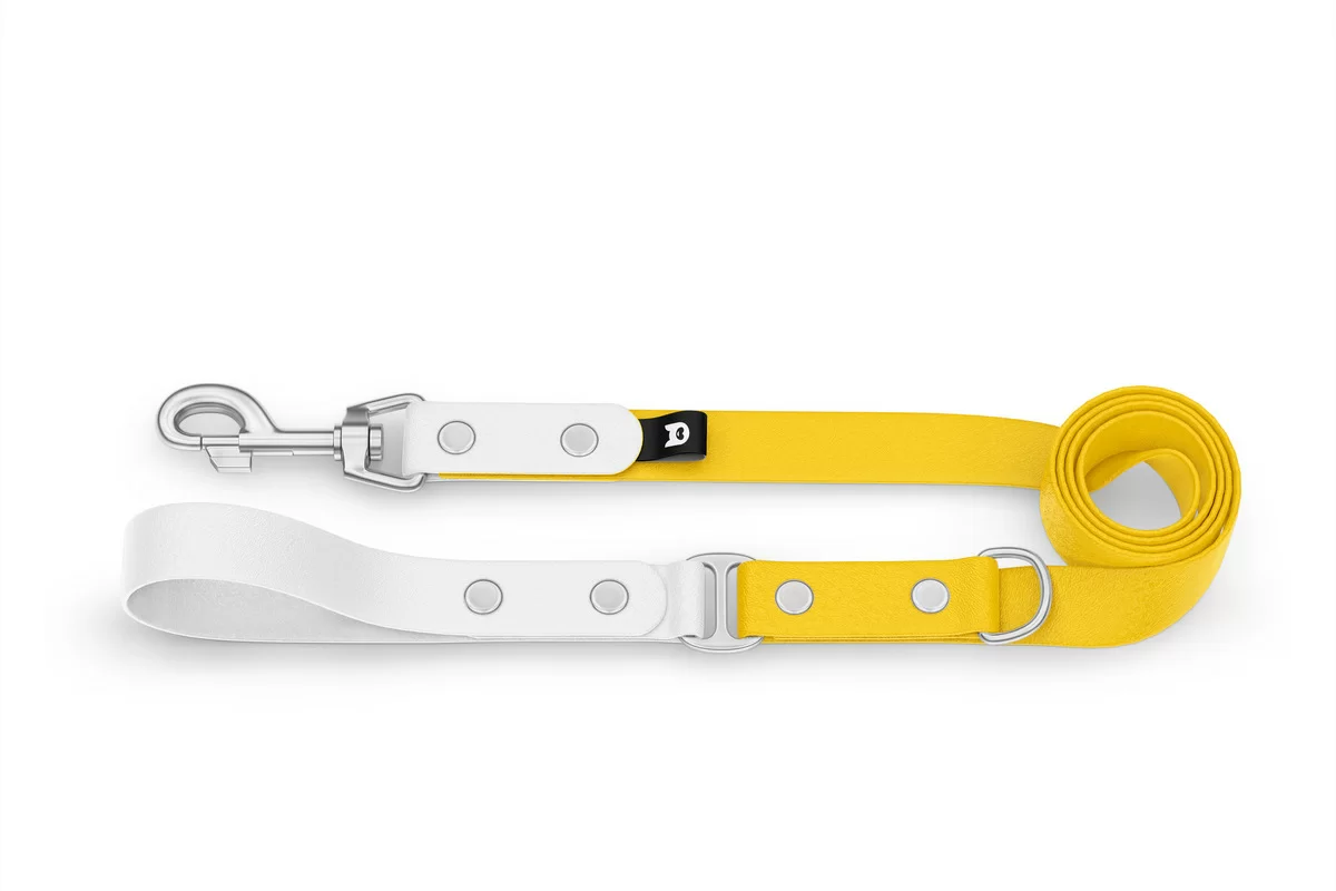 Vodítko pro psa Duo - bílé / žluté se stříbrnými komponenty