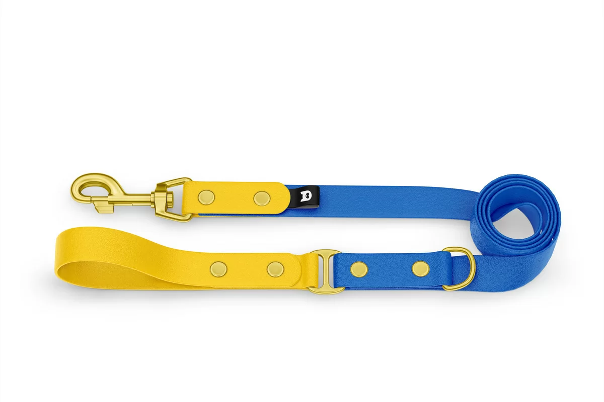 Vodítko pro psa Duo - žluté / modré se zlatými komponenty