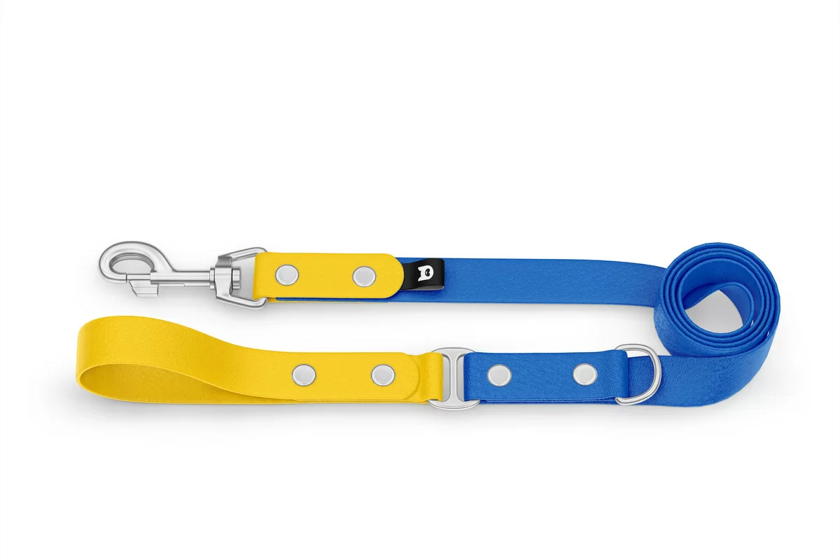 Vodítko pro psa Duo - žluté / modré se stříbrnými komponenty