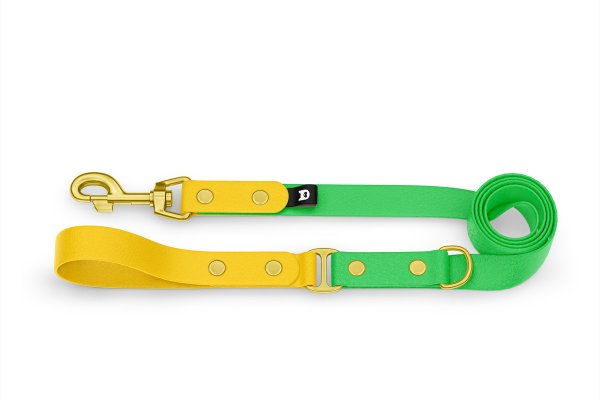 Vodítko pro psa Duo - žluté / neonově zelené se zlatými komponenty