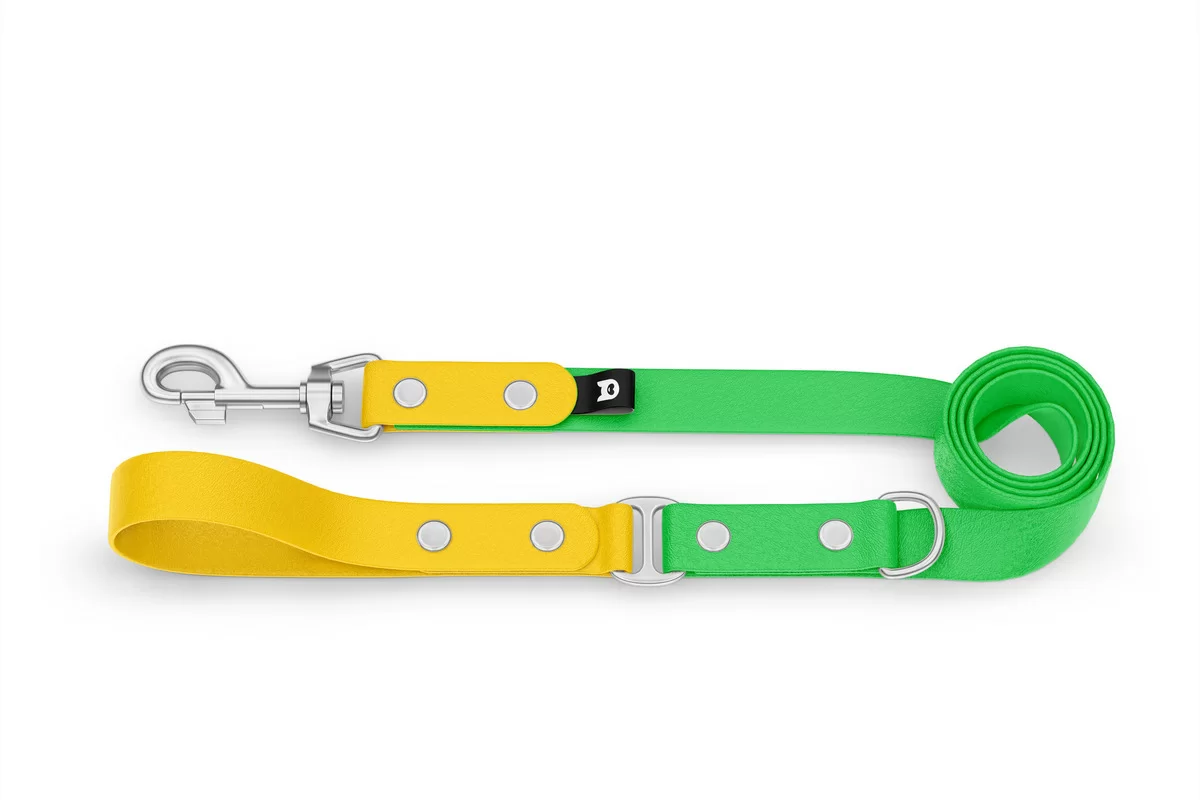 Vodítko pro psa Duo - žluté / neonově zelené se stříbrnými komponenty