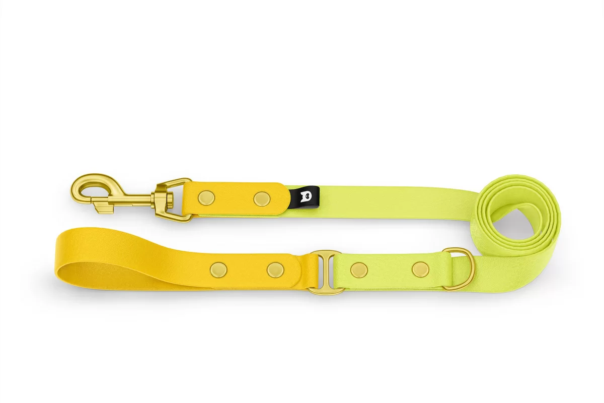 Vodítko pro psa Duo - žluté / neonově žluté se zlatými komponenty