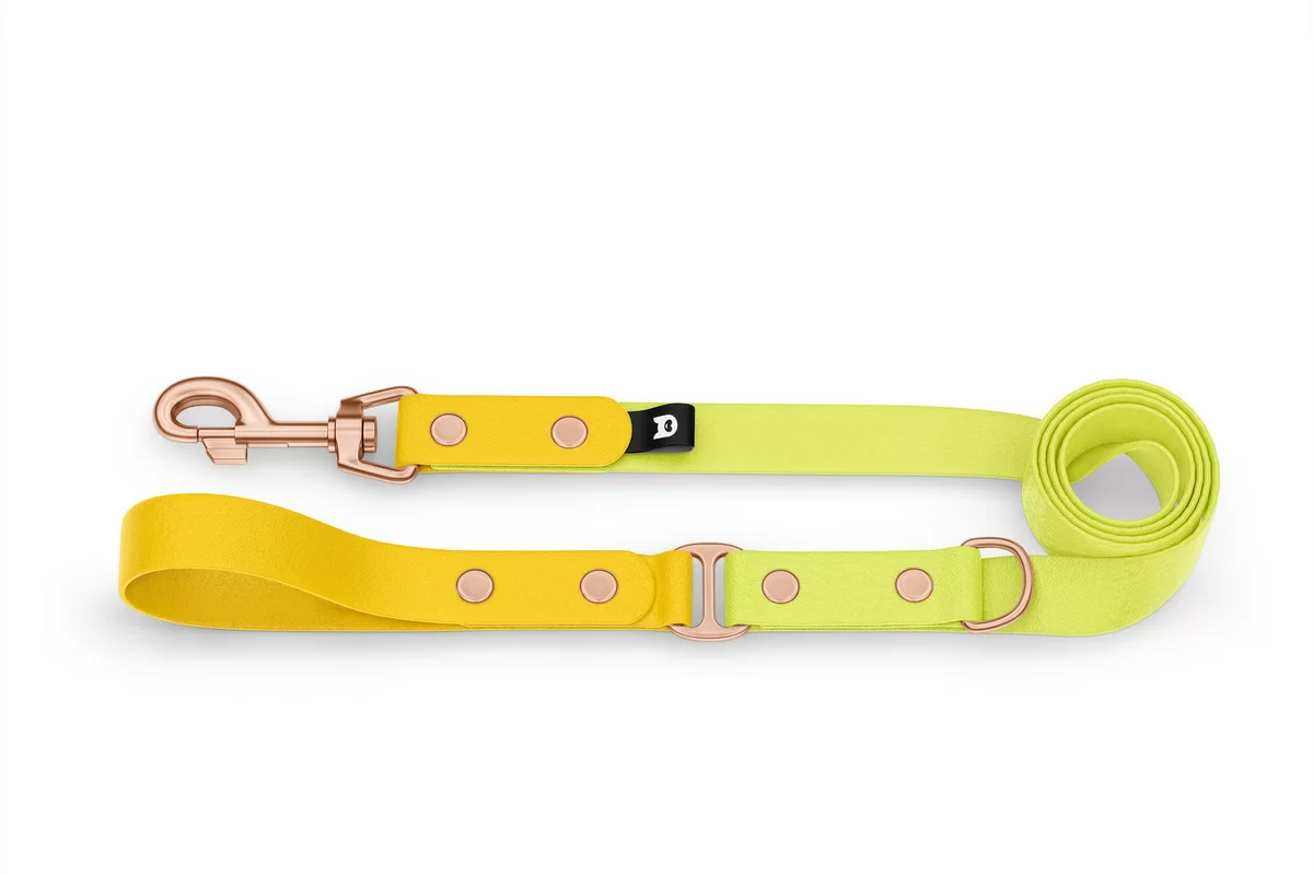 Vodítko pro psa Duo - žluté / neonově žluté s růžově zlatými komponenty