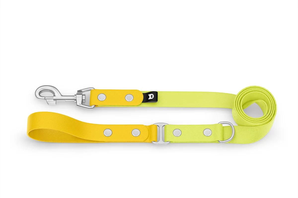 Vodítko pro psa Duo - žluté / neonově žluté se stříbrnými komponenty